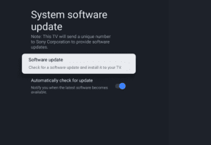 Sony TV software update