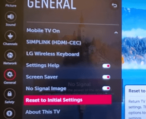Factory reset LG TV