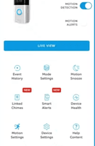 Device settings on ring app