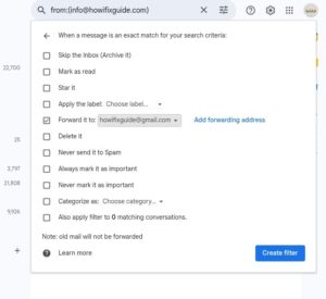 Set up filter in Gmail